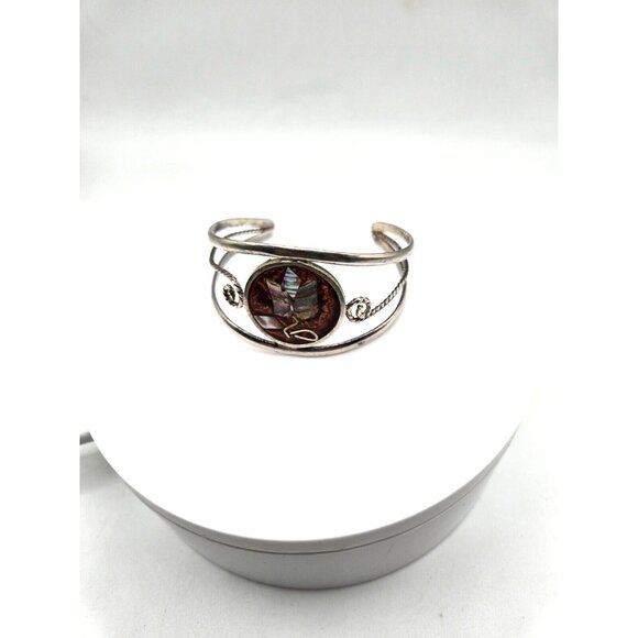 Vintage Alpaca MEXICO sterling and mother of pearl cuff bracelet signed - Picture 4 of 5